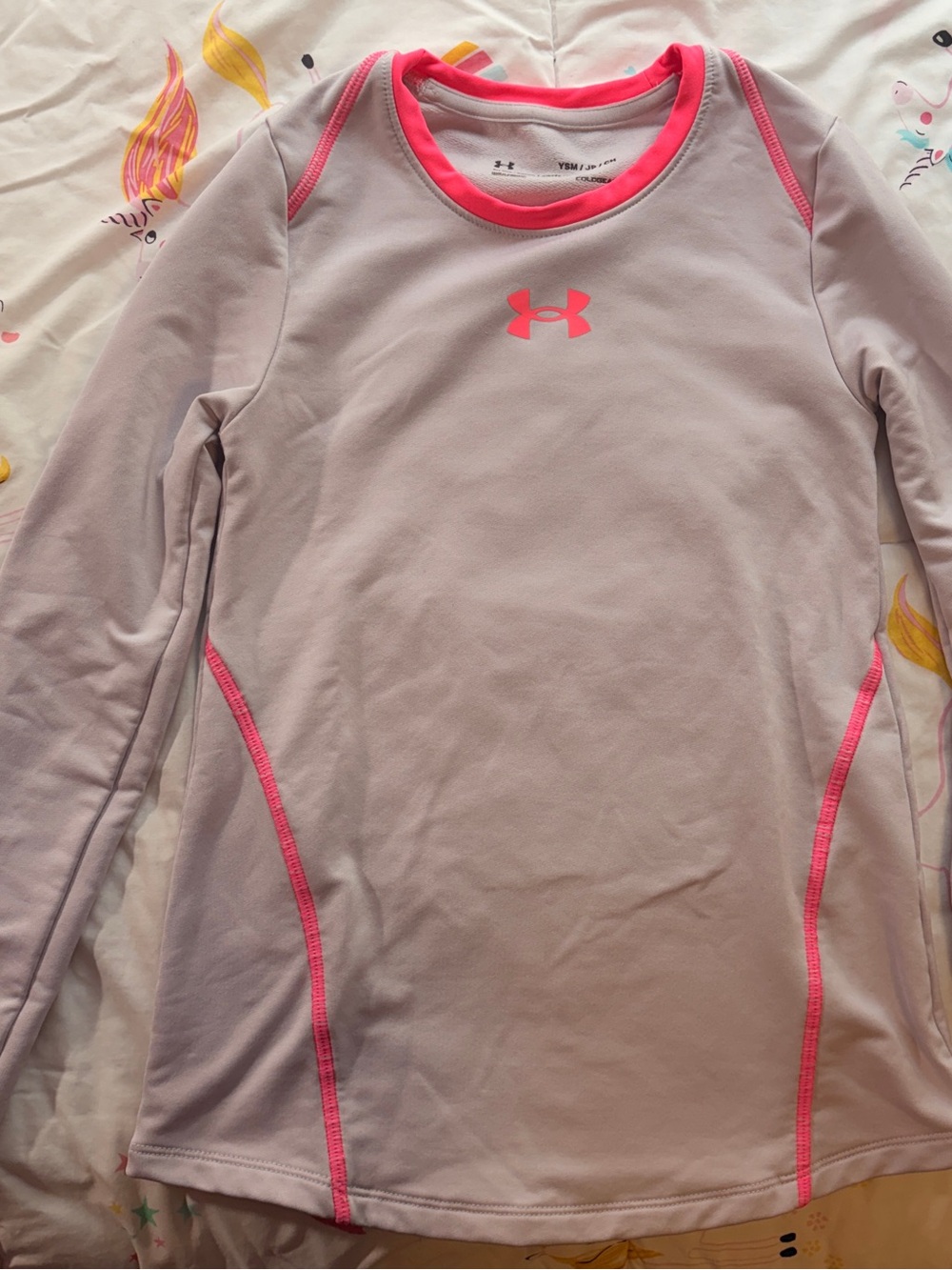 Under Armour Long Sleeve Cold Gear Top - Light Gray with Pink Accents